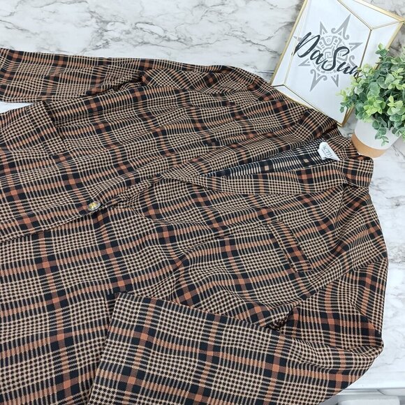 ACTIVE U.S.A plaid blazer women's brown size 2XL Rayon Office Siren - Picture 5 of 5